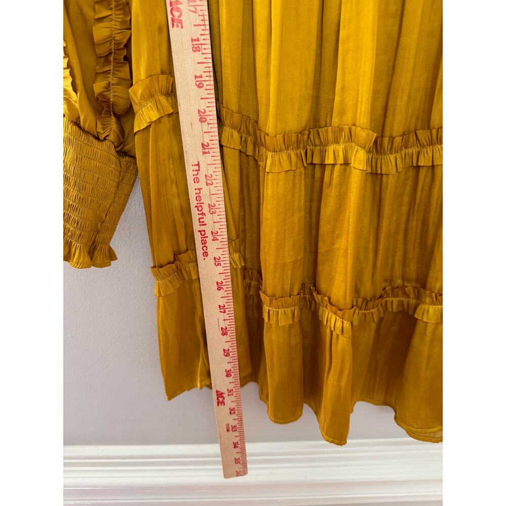 O.P.T. Feminine Modern Tianna Gold Pleated Ruffle Tiered Silky Mini Dress M - Picture 9 of 15